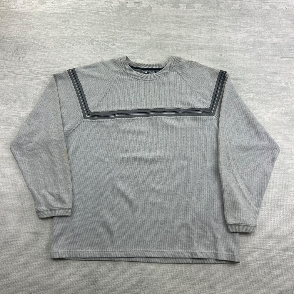 Vintage 90s Extreme Gear Sweater Size XL Gray Ribbed Striped Pull Over Boho